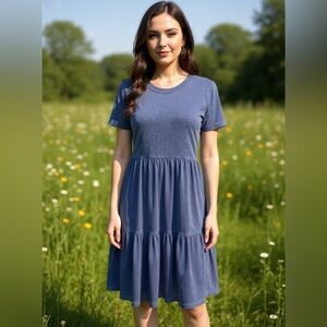 Sundry Ruffled Blue Cotton Dress